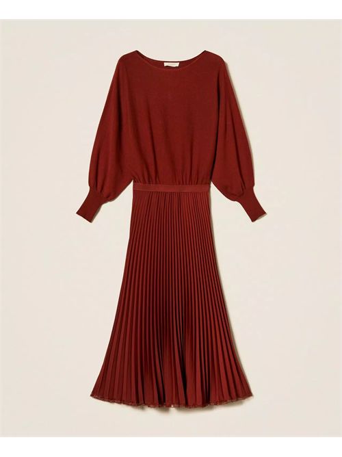 Abito lungo in maglia e crêpe plissé TWINSET | TP3250/06501